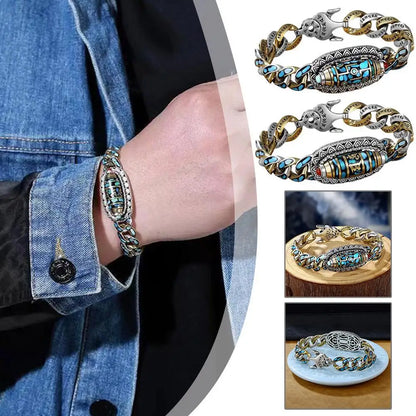 🔥 Najprodavanije✨ Narukvica od 925 sterling srebra s vintage tirkizom i šest znakova mantre