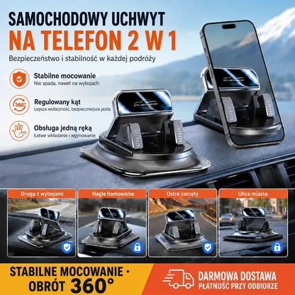 🚗 Uchwyt samochodowy 2 w 1 na telefon, obrotowy 360° i antypoślizgowy