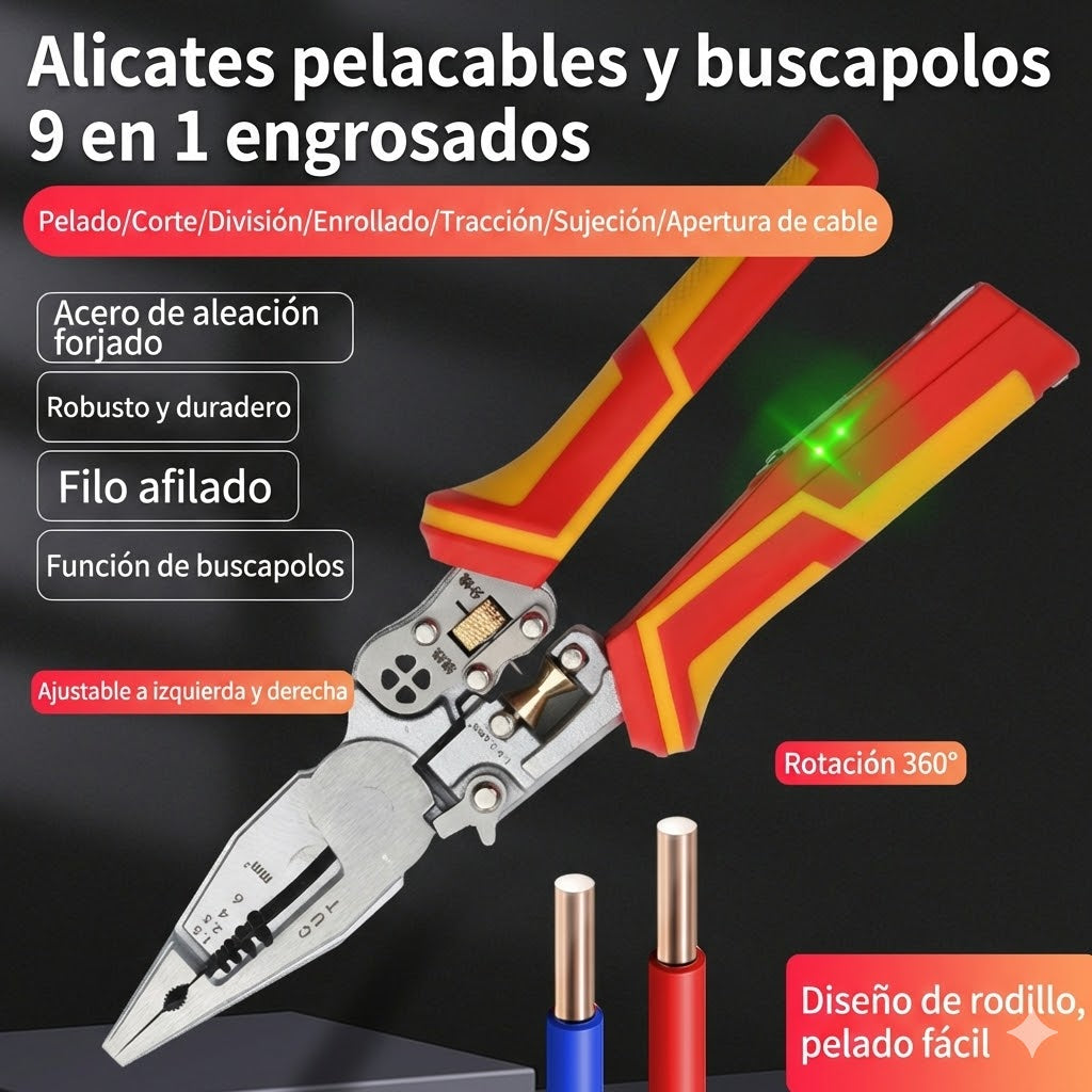 🔧Pelacables Multifunción 9 en 1 con Detector de Voltaje-Forjado en acero de aleación · Con función de prueba eléctrica · La elección de los electricistas profesionales